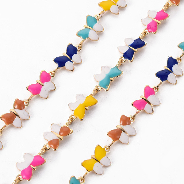 

PandaHall Handmade Brass Link Chains, with Enamel, Soldered, Spool, Butterfly, Real 18K Gold Plated, Colorful, 11x6x1mm, about 16.4 Feet...