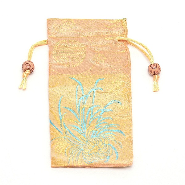 

PandaHall Polyester Pouches, Drawstring Bag, with Wood Beads, Rectangle with Floral Pattern, Wheat, 16~17x7.8~8x0.35cm Polyester Flower..., Orange