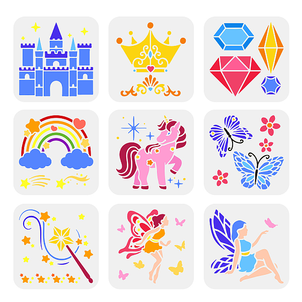 

PandaHall 9Pcs 9 Styles PET Hollow Out Drawing Painting Stencils, for DIY Scrapbook, Photo Album, Angel & Fairy, 150x150mm, 9 styles...