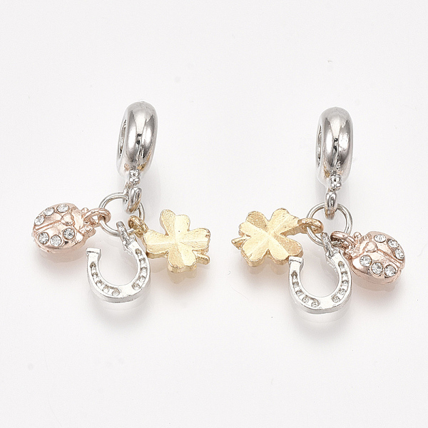 

PandaHall Alloy European Dangle Charms, with Rhinestone, Large Hole Pendants, Ladybird & Clover & Horseshoe, Crystal, Platinum & Golden..., Clear