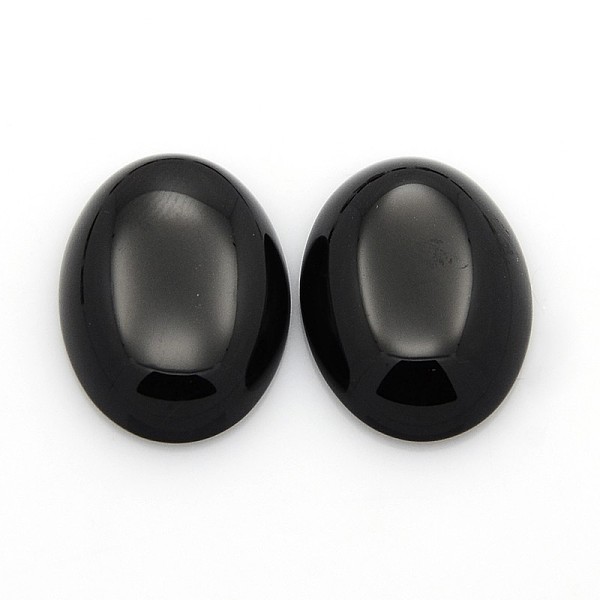 

PandaHall Natural Gemstone Cabochons, Oval, Black Agate, 25x18x5~7mm Black Agate Oval