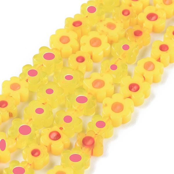 

PandaHall Handmade Millefiori Glass Bead Strands, Flower, Yellow, 4~7.2x2.6mm, Hole: 1mm, about 60~69pcs/Strand, 16 inch(40cm) Millefiori...