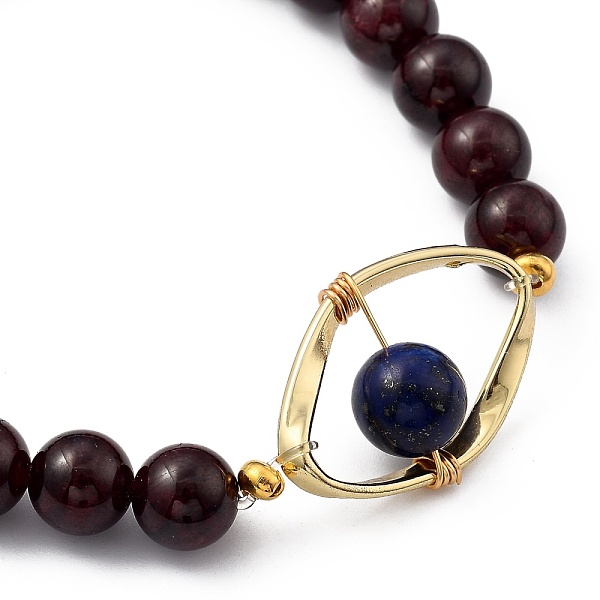 

PandaHall Natural Garnet & Lapis Lazuli(Dyed) Stretch Beaded Bracelets, with Golden Plated Alloy Linking Rings, Evil Eye, Inner Diameter: 2...