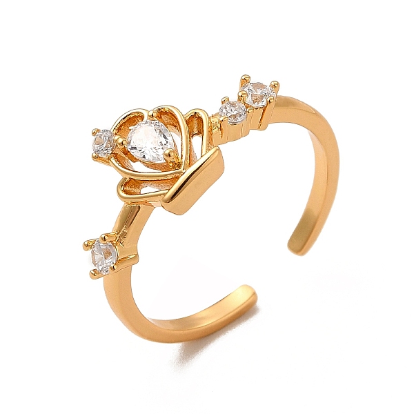 

PandaHall Clear Cubic Zirconia Crown Open Cuff Ring, Rack Plating Brass Jewelry for Women, Cadmium Free & Lead Free, Real 18K Gold Plated...
