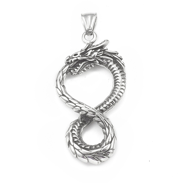

PandaHall 304 Stainless Steel Big Pendants, Dragon Charm, Antique Silver, 57.5x28x6mm, Hole: 4x7.5mm 304 Stainless Steel Dragon
