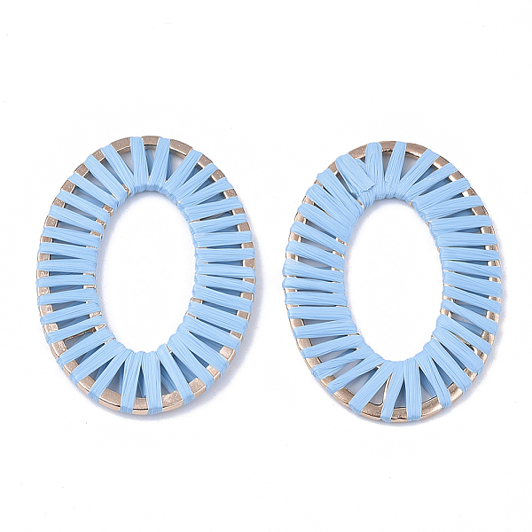 

PandaHall Handmade Raffia Woven Linging Rings, with Alloy Findings, Oval Ring, Light Gold, Deep Sky Blue, 48x34x2mm, Inner Diameter...