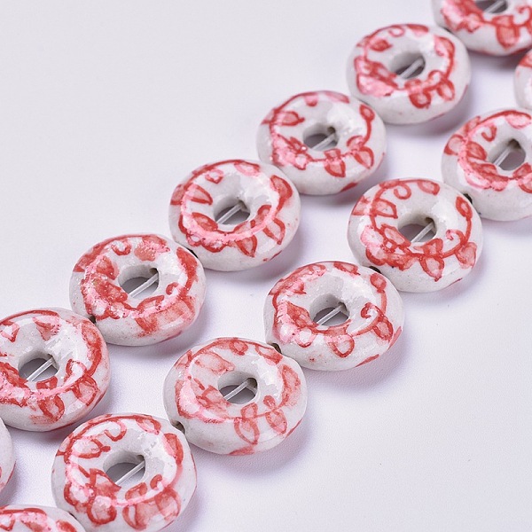 

PandaHall Handmade Porcelain Beads Strands, Donut, Red, 18.5~19x5.5mm, Hole: 1.5mm, about 22pcs/strand, 15.9 inch(40.4cm) Porcelain Donut...