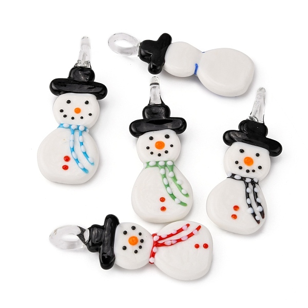 

PandaHall Christmas Handmade Lampwork Pendants, Snowman, Mixed Color, 65x25x10mm, Hole: 5mm Lampwork Human Multicolor