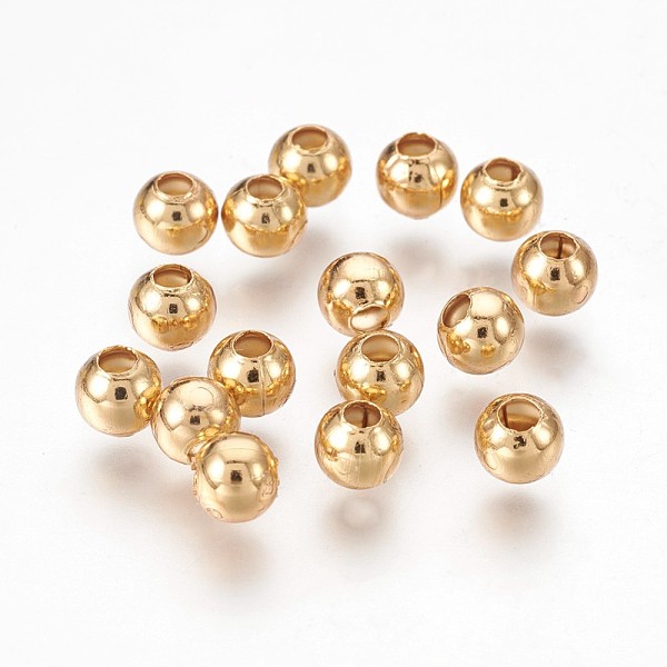 

PandaHall 304 Stainless Steel Beads, Round, Real 18K Gold Plated, 5x4.5mm, Hole: 2mm 304 Stainless Steel Round