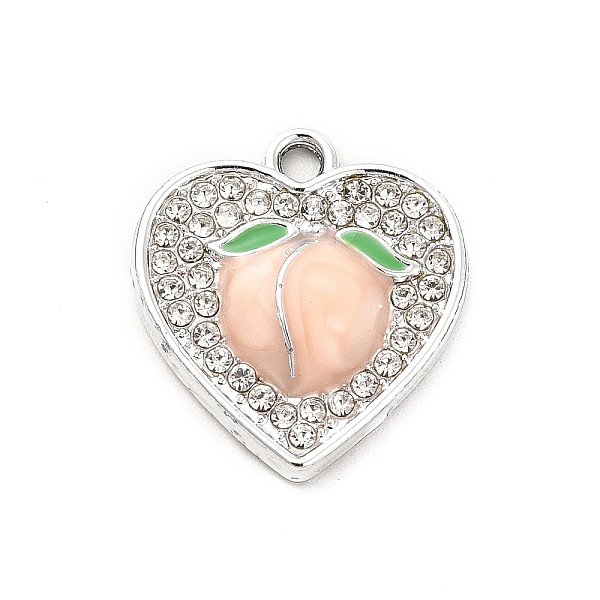 

PandaHall Alloy Enamel Pendants, with Rhinestone, Heart with Peach Charm, Platinum, 17.5x16x3.3mm, Hole: 1.8mm Alloy Rhinestone+Enamel Peach..., Brown