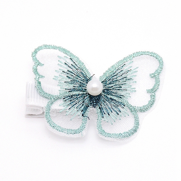 

PandaHall Butterfly Lace Embroidery Hair Clip, with Iron Alligator Hair Clips, Medium Aquamarine, 38x50x11mm Cloth