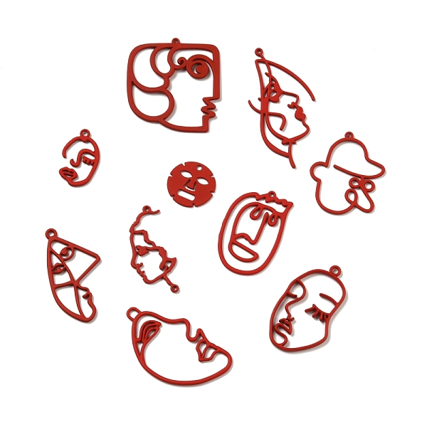 

PandaHall Baking Paint Alloy Pendants, Hollow, Human Face, Red, 18~50x18~27x1~2mm, Hole: 1~3mm, 10pcs/set Alloy Mixed Shapes Red
