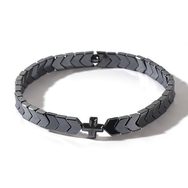 Beach Vacation Style Synthetic Non-magnetic Hematite Arrow & Cross Stretch Men's Bracelets