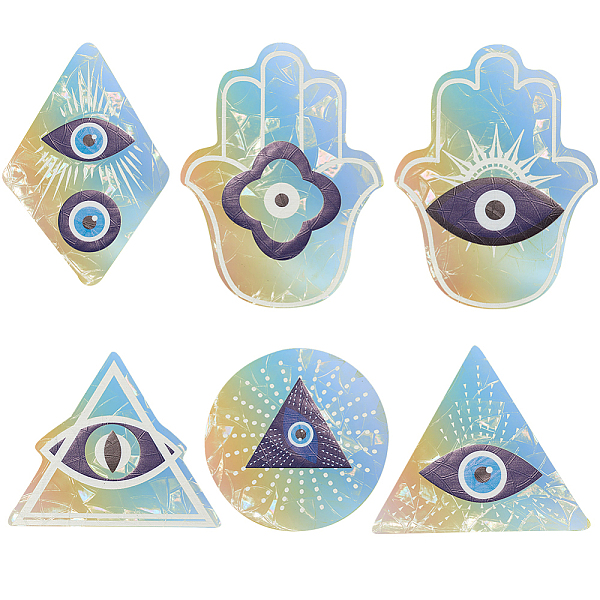 

PandaHall 6Pcs Colorful Suncatcher Rainbow Prism Electrostatic Glass Stickers, Blue Evil Eye Waterproof Laser PVC Window Static Decals..., White