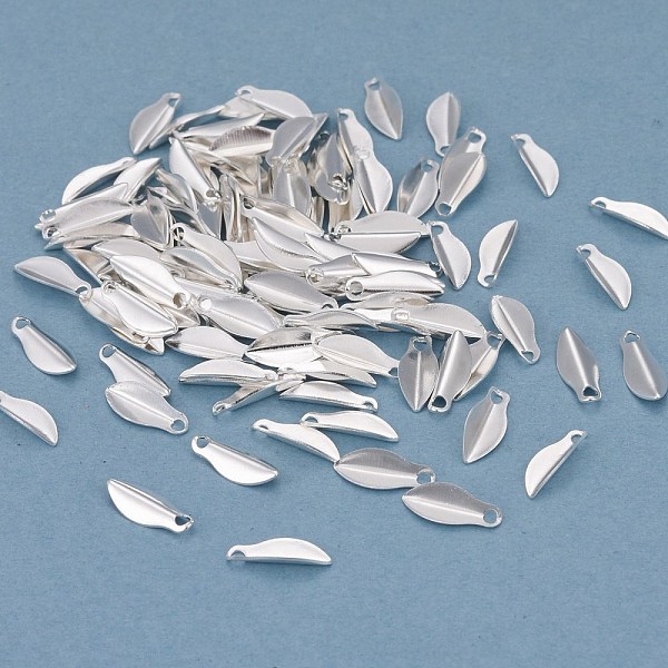 

PandaHall Brass Charms, Long-Lasting Plated, Leaf, 925 Sterling Silver Plated, 9x3.5x1.5mm, Hole: 1mm Brass Leaf