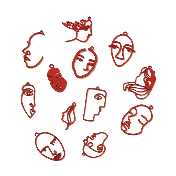 

PandaHall Baking Paint Alloy Pendants, Hollow, Human Face, Red, 32~45x16~37x1~3mm, Hole: 1.2~2.5mm, 12pcs/bag Alloy Mixed Shapes Red