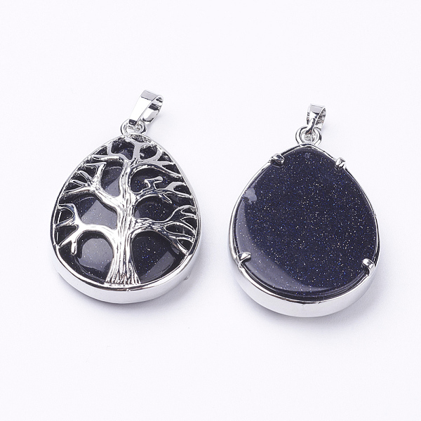

PandaHall Synthetic Blue Goldstone Pendants, with Brass Findings, teardrop, Platinum, 39x26x7~9mm, Hole: 5x7mm Blue Goldstone Teardrop