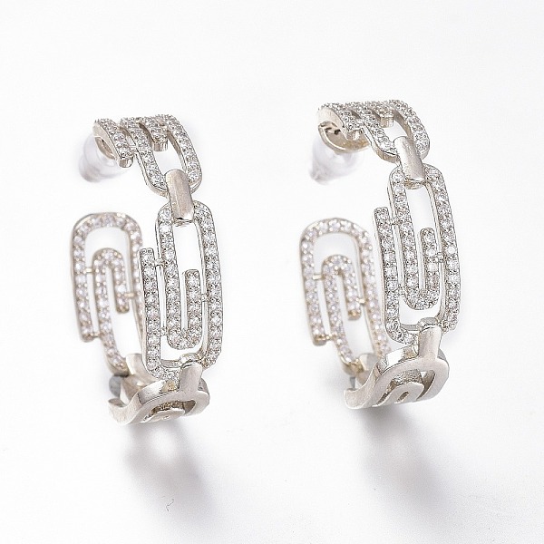 

PandaHall Brass Micro Pave Clear Cubic Zirconia Clip Shape Half Hoop Earrings, Stud Earrings, with Plastic Ear Nuts, Long-Lasting Plated...