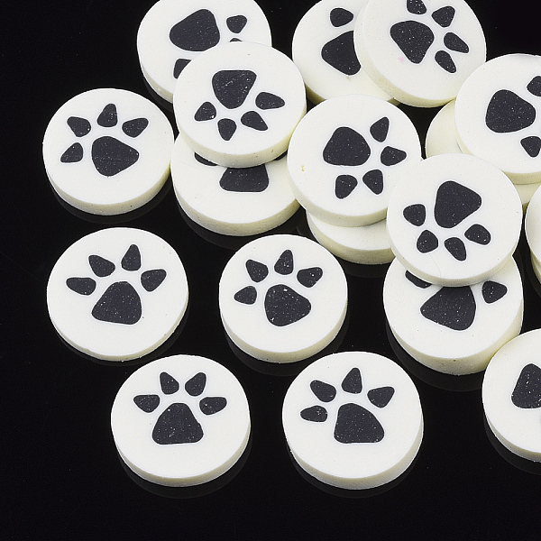 

PandaHall Handmade Polymer Clay Cabochons, Flat Round with Cat Paw Prints, Creamy White, 9~10x1.5~2mm, about 192~240pcs/48g Polymer Clay...