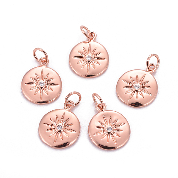 

PandaHall Brass Charms, with Cubic Zirconia, Flat Round with Sun, Clear, Rose Gold, 15x12x2mm, Hole: 3.5mm Brass+Cubic Zirconia Flat Round...