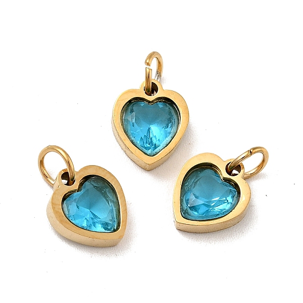 

PandaHall Vacuum Plating 304 Stainless Steel Pendants, with Cubic Zirconia and Jump Rings, Single Stone Charms, Heart, Golden, Dark...