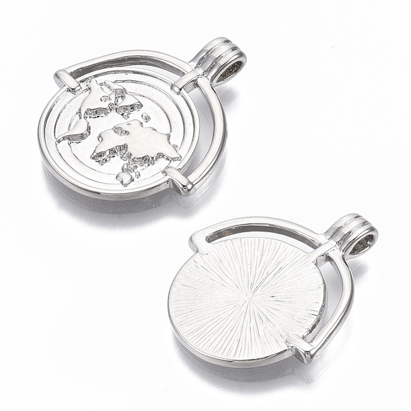 

PandaHall Brass Pendants, Nickel Free, Flat Round with World Map, Real Platinum Plated, 25x22.5x4mm, Hole: 1.4mm Brass Flat Round
