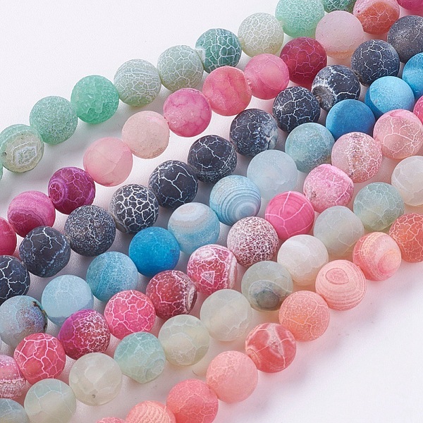 

PandaHall Natural Weathered Agate Beads Strands, Dyed, Frosted, Round, Mixed Color, 8mm, Hole: 1mm, about 46pcs/strand, 14~15 inch Weathered..., Multicolor