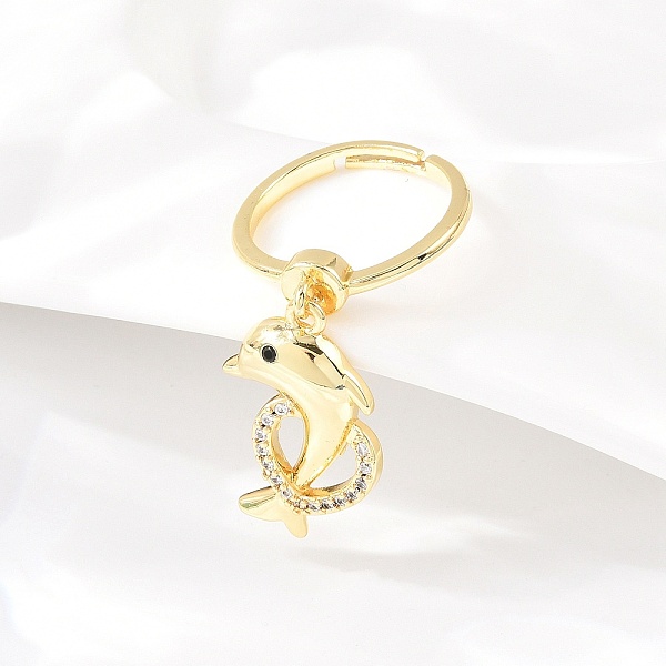 Adjustable Brass Micro Pave Cubic Zirconia Pendant Finger Rings for Women