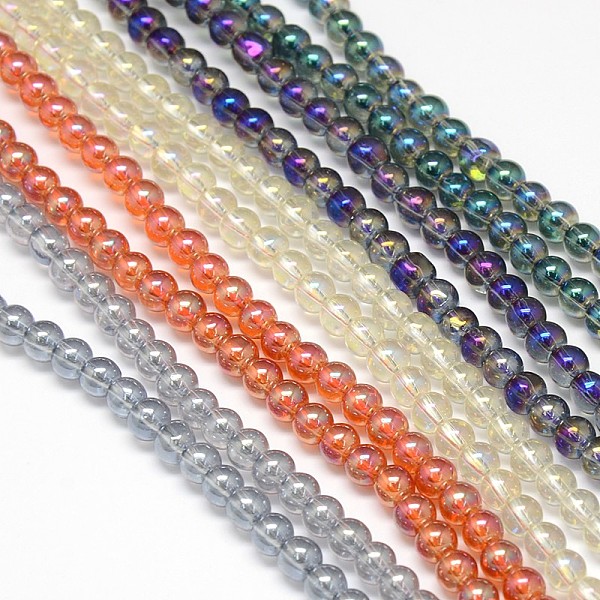 

PandaHall Electroplate Crystal Glass Round Beads Strands, Rainbow Color Plated, Mixed Color, 4mm, Hole: 1mm, about 105pcs/strand, 15.7 inch..., Multicolor