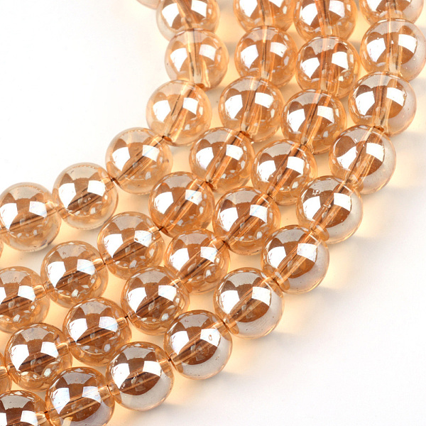 

PandaHall Electroplate Glass Beads Strands, Rainbow Plated, Round, Sandy Brown, 7.5x8.5mm, Hole: 1mm, about 104pcs/strand, 30.3 inch Glass...