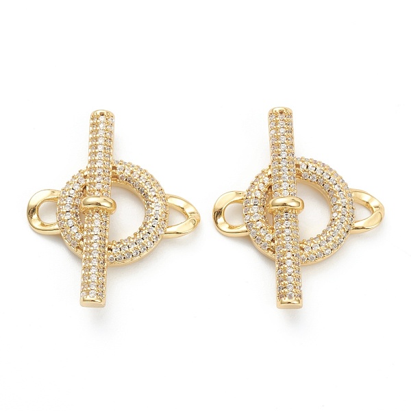 

PandaHall Brass Micro Pave Clear Cubic Zirconia Links Connectors, Long-Lasting Plated, Ring & Bar, Real 18K Gold Plated, 31x26x7mm, Hole...