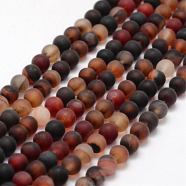PandaHall Frosted Natural Agate Beads Strands, Round, Dyed & Heated, Coffee, 8mm, Hole: 1mm, about 48pcs/strand, 15.2 inch Natural Agate...