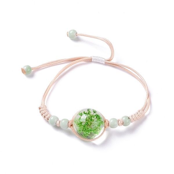 

PandaHall Handmade Dry Pressed Flower Link Bracelet for Girl Women, Babysbreath Glass Cover Beads Adjustable Bracelet, Green, Inner Diameter...
