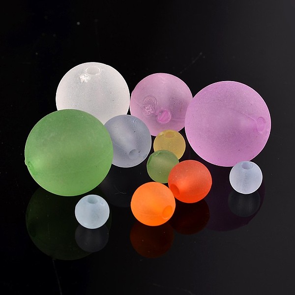 

PandaHall Transparent Acrylic Beads, Frosted, Dyed, Round, Mixed Color, 3~16mm, Hole: 2mm Acrylic Round Multicolor