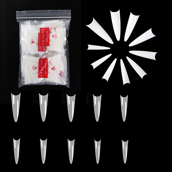 

PandaHall ABS Plastic Seamless Stiletto False Nail Tips, Practice Manicure Nail Art Tool, Creamy White, 29~42x6~12mm, 500pcs/bag Plastic