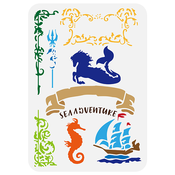 

PandaHall FINGERINSPIRE Retro Border Trident Seahorse Ship Large Stencils 8.3x11.7" Mythological Stories Painting Stencils Floral Border...