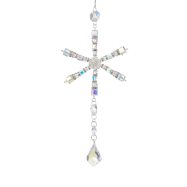 

PandaHall Christmas Glass Snowflake Hanging Ornaments, Leaf Tassel Suncatchers for Garden Outdoor Decorations, Clear AB, 331mm Glass..., White