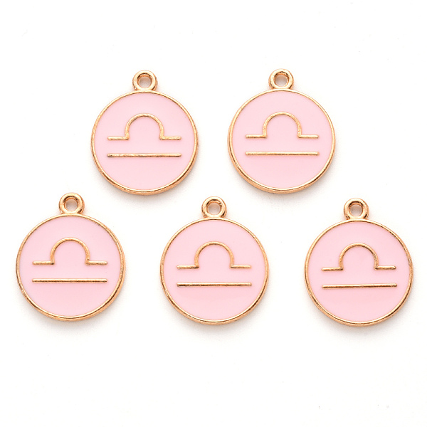 

PandaHall Alloy Enamel Pendants, Cadmium Free & Lead Free, Flat Round with Constellation, Light Gold, Pink, Libra, 22x18x2mm, Hole: 1.5mm...