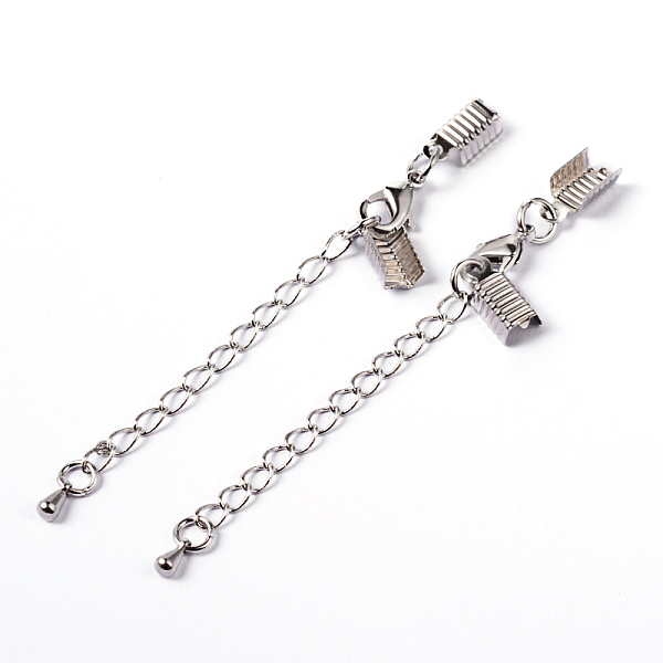 PandaHall Chain Extender, with Platinum Brass Clasp & Clip Ends, Lobster Claw Clasp and Cord Crimp, Nickel Free, Size: Clasp: 12x7.5x3mm...