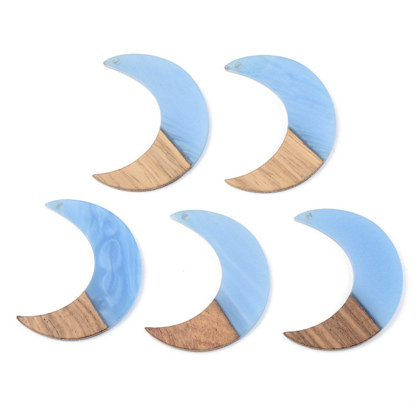

PandaHall Opaque Resin & Walnut Wood Pendants, Moon, Cornflower Blue, 38x30x3mm, Hole: 2mm Resin+Wood Moon Blue