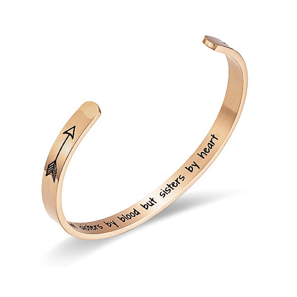 

PandaHall Stainless Steel Cuff Bangle for Women, Arrow with Word Pattern, Rose Gold, Inner Diameter: 2-1/2 inch(6.4cm) Stainless Steel Arrow