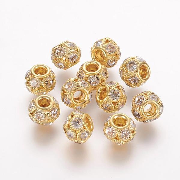 

PandaHall Brass Beads, with Grade A Rhinestone, Rondelle, Golden, Crystal, 12x10mm, Hole: 4mm Brass+Rhinestone Rondelle Clear
