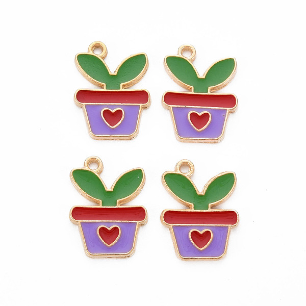 

PandaHall Alloy Enamel Pendants, Cadmium Free & Lead Free, Light Gold, Potting with Heart & Leaf, Lilac, 17.5x13x1.5mm, Hole: 1.2mm..., Purple