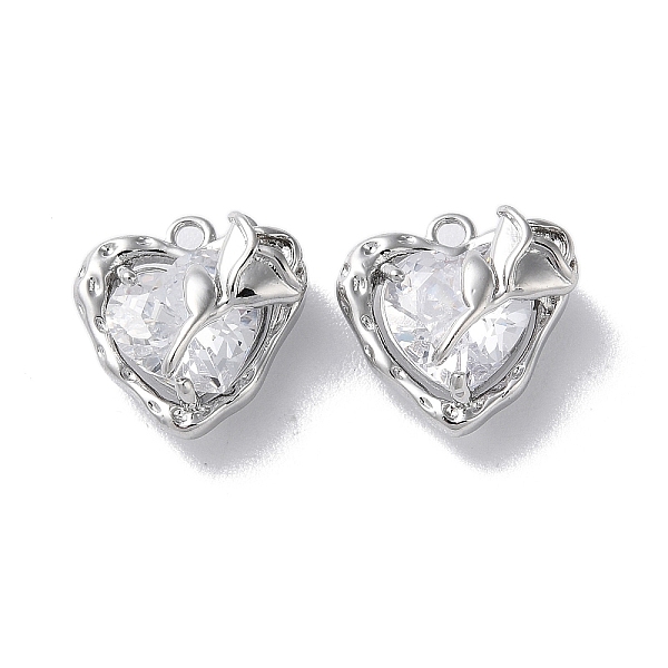 

PandaHall Glass Charms, with Brass Findings, Heart with Rose Charm, Real Platinum Plated, 12.5x12.5x7mm, Hole: 1.4mm Brass+Glass Heart Clear