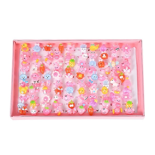 

PandaHall Cute Children's Day Jewelry Plastic Kids Rings for Girls, with Mixed Style Resin Cabochons, Mixed Color, US Size 3(14mm)..., Multicolor