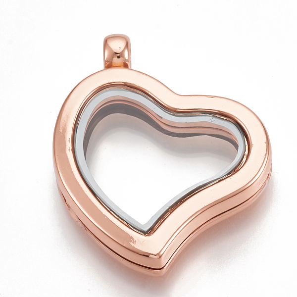 

PandaHall Alloy Magnetic Locket Pendants, with Glass, Heart, Rose Gold, 33x29x6.5mm, Hole: 3mm, Inner Measure: 16x20mm Alloy Heart