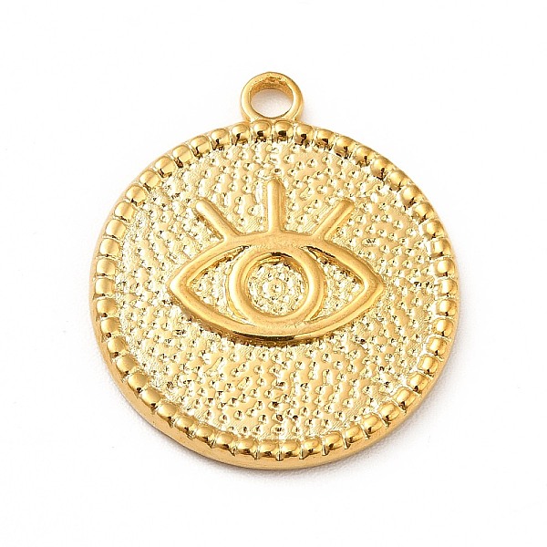 

PandaHall Ion Plating(IP) 304 Stainless Steel Pendants, Flat Round with Eye, Real 18K Gold Plated, 22x19x2mm, Hole: 1.8mm 304 Stainless...