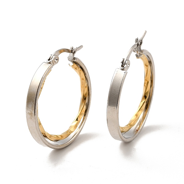

PandaHall Two Tone 304 Stainless Steel Double Ring Hoop Earrings for Women, Golden & Stainless Steel Color, 29x27x3.5mm, Pin: 1x0.6mm 304...