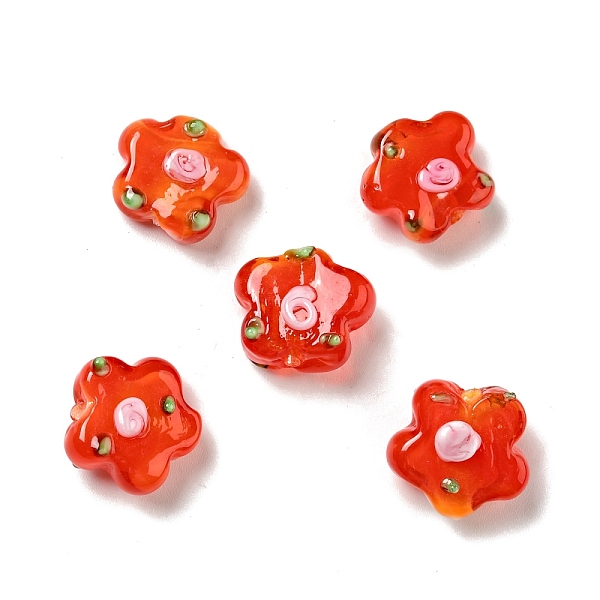 

PandaHall Handmade Lampwork Beads, Flower, Orange Red, 14.5~15x15~15.5x6.5~8mm, Hole: 1~1.2mm Lampwork Flower