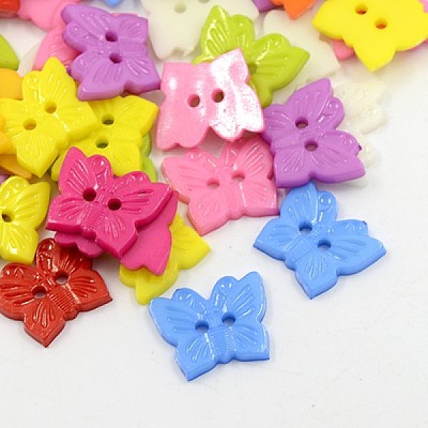 

PandaHall Acrylic Buttons, 2-Hole, Dyed, Butterfly, Mixed Color, 15x13x2mm, Hole: 1mm Acrylic Butterfly Multicolor